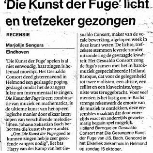'Die Kunst der Fuge' Licht en trefzeker gezongen - Eindhovens Dagblad